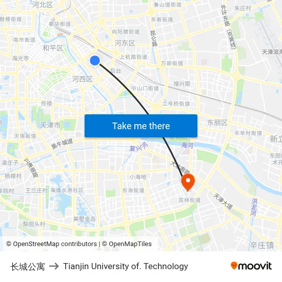 Great Wall Apartments to Tianjin University of Technology map