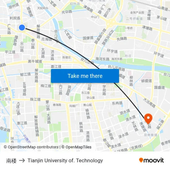 South Building to Tianjin University of Technology map