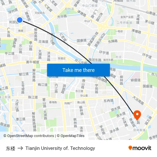 Donglou to Tianjin University of Technology map