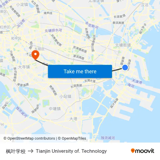 Maple School to Tianjin University of Technology map