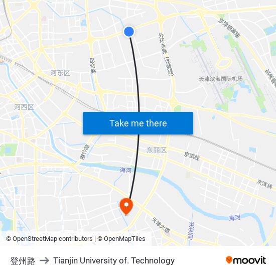 登州路 to Tianjin University of. Technology map