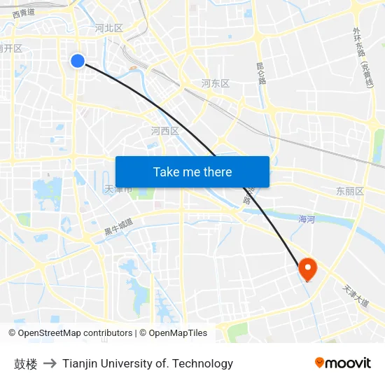 鼓楼 to Tianjin University of. Technology map
