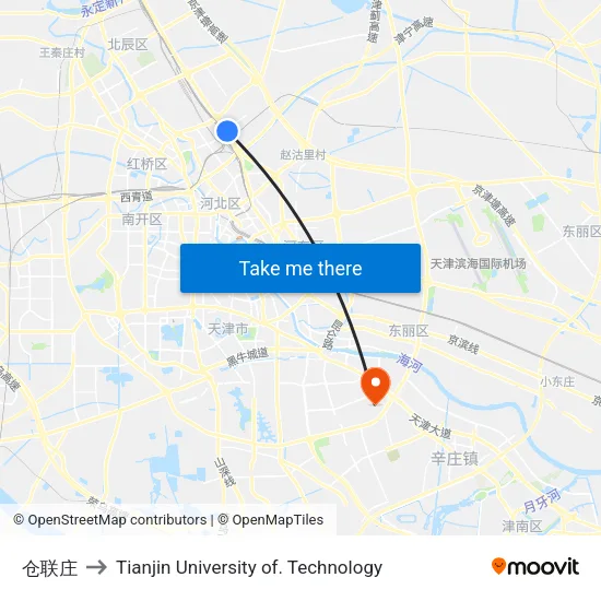 Canglianzhuang to Tianjin University of Technology map