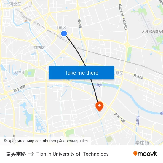 泰兴南路 to Tianjin University of. Technology map