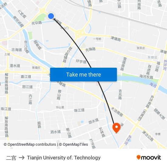 二宫 to Tianjin University of. Technology map