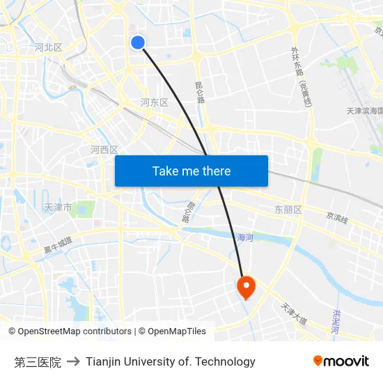 Third Hospital to Tianjin University of Technology map