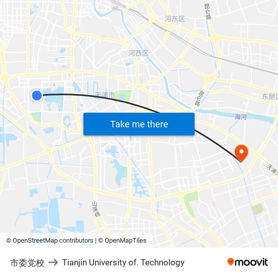 市委党校 to Tianjin University of. Technology map