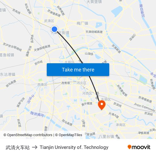 武清火车站 to Tianjin University of. Technology map