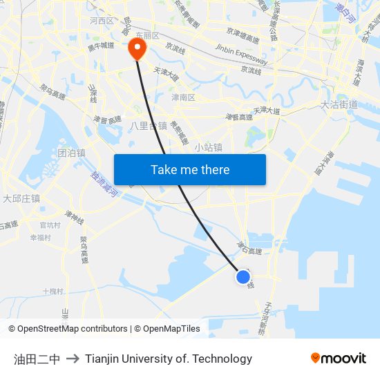 油田二中 to Tianjin University of. Technology map