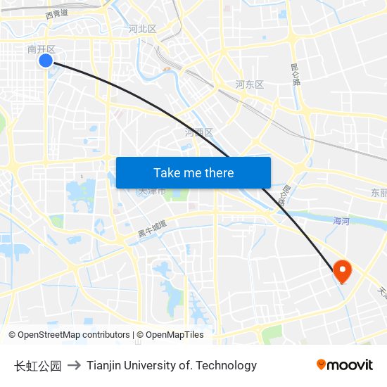 长虹公园 to Tianjin University of. Technology map