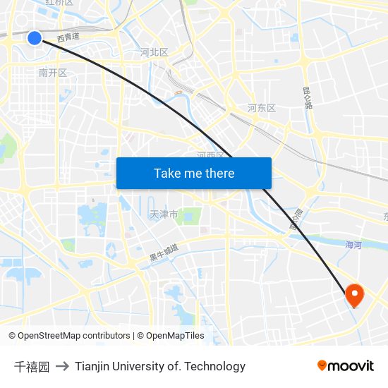 千禧园 to Tianjin University of. Technology map