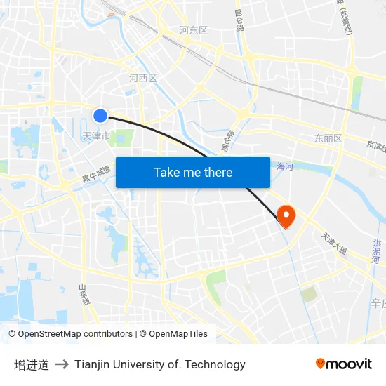 Zengjin Road to Tianjin University of Technology map