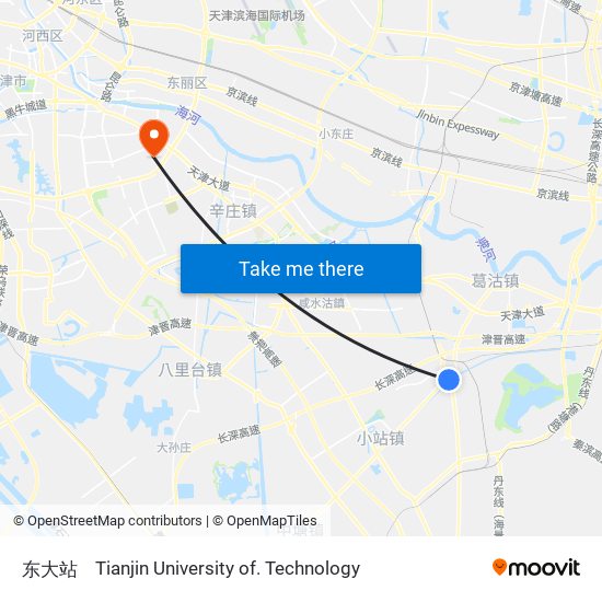 东大站 to Tianjin University of. Technology map