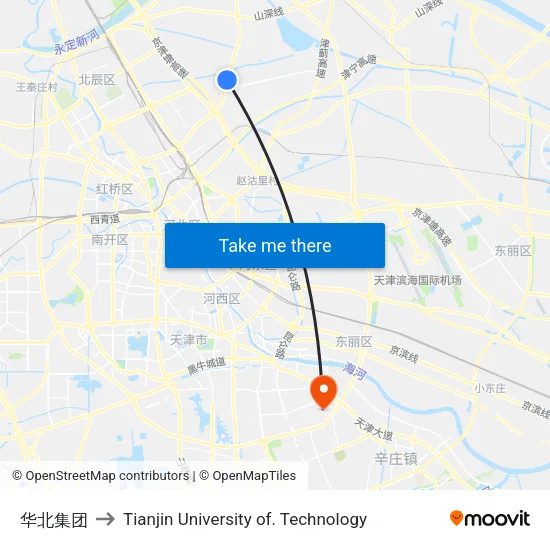 Huabei Group to Tianjin University of Technology map