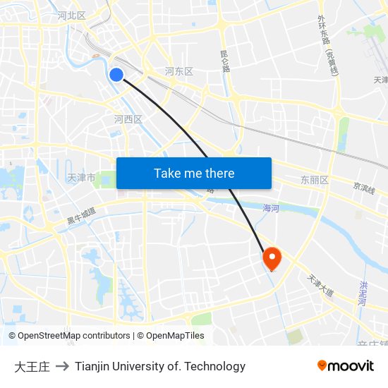 大王庄 to Tianjin University of. Technology map