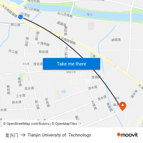 复兴门 to Tianjin University of. Technology map