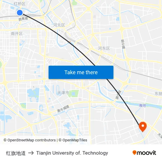 Hongqi Tunnel to Tianjin University of Technology map