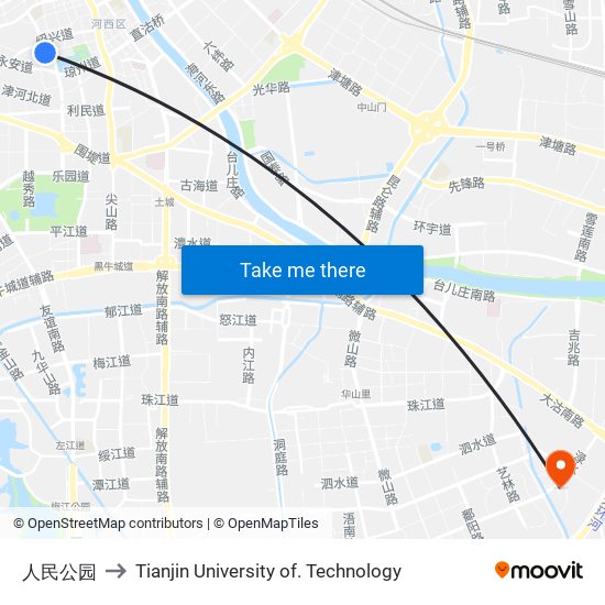 人民公园 to Tianjin University of. Technology map