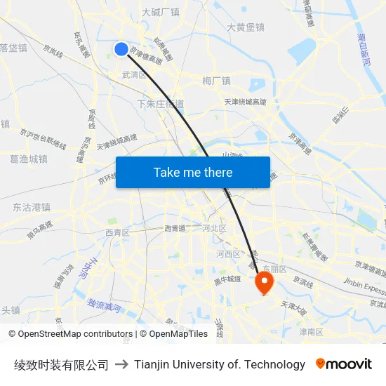 绫致时装有限公司 to Tianjin University of. Technology map