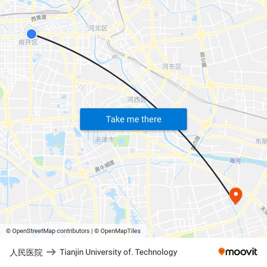 人民医院 to Tianjin University of. Technology map
