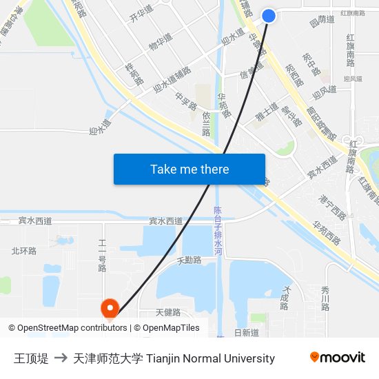 王顶堤 to 天津师范大学 Tianjin Normal University map