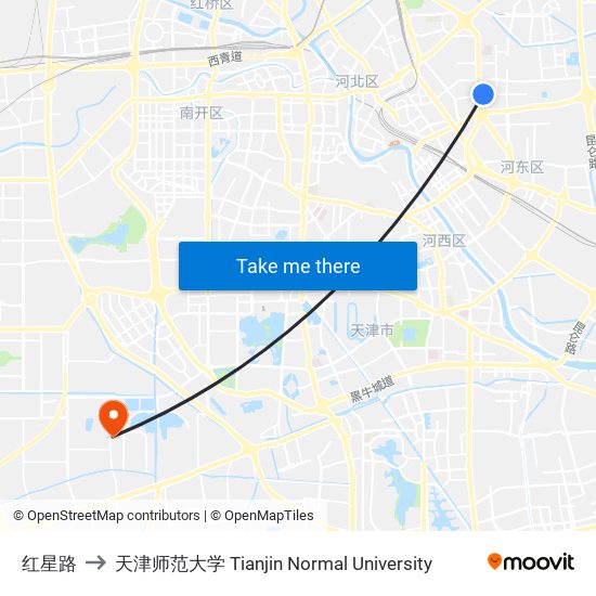 红星路 to 天津师范大学 Tianjin Normal University map