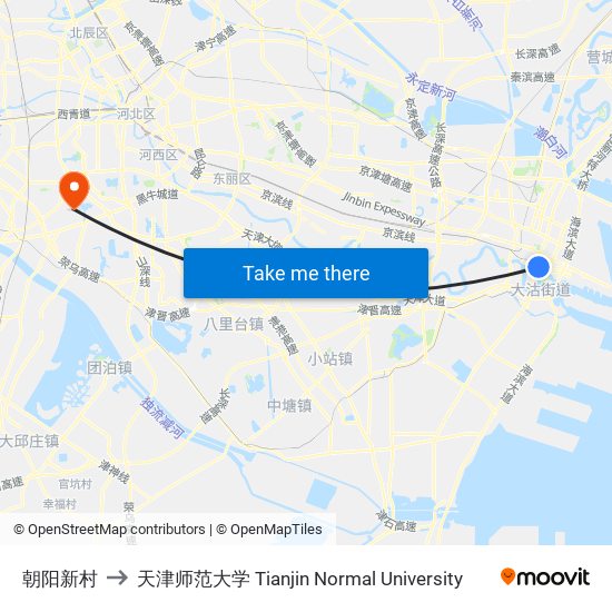 朝阳新村 to 天津师范大学 Tianjin Normal University map