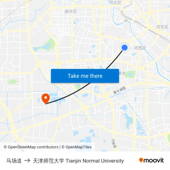 马场道 to 天津师范大学 Tianjin Normal University map