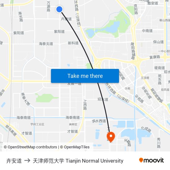 卉安道 to 天津师范大学 Tianjin Normal University map