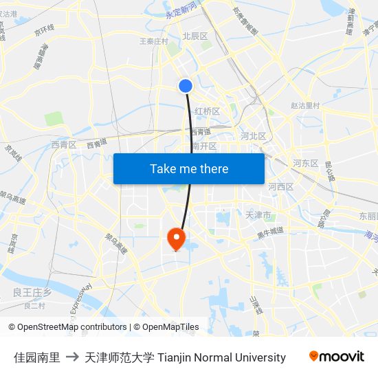 佳园南里 to 天津师范大学 Tianjin Normal University map