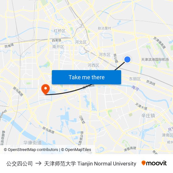 公交四公司 to 天津师范大学 Tianjin Normal University map