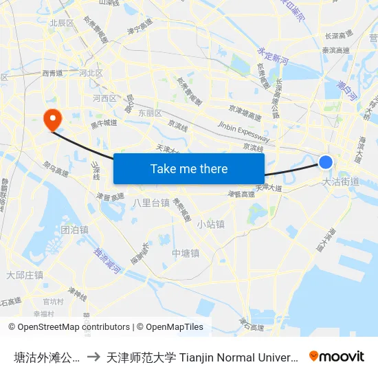 塘沽外滩公园 to 天津师范大学 Tianjin Normal University map