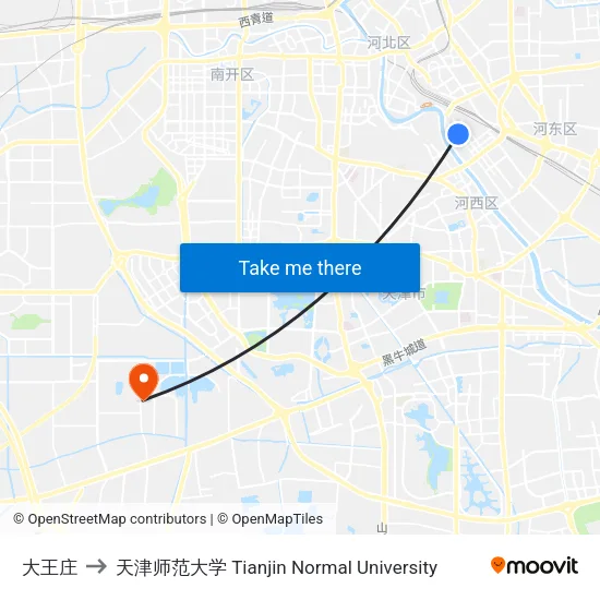 大王庄 to 天津师范大学 Tianjin Normal University map