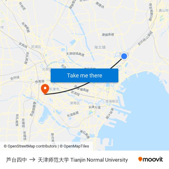 芦台四中 to 天津师范大学 Tianjin Normal University map