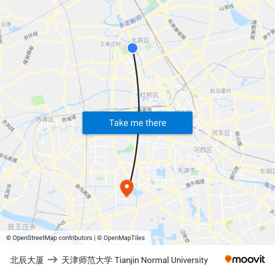 北辰大厦 to 天津师范大学 Tianjin Normal University map