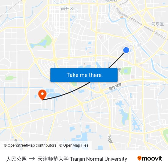 人民公园 to 天津师范大学 Tianjin Normal University map