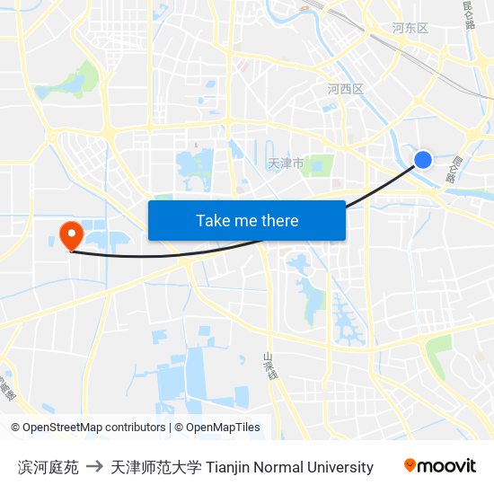 滨河庭苑 to 天津师范大学 Tianjin Normal University map