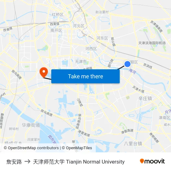 詹安路 to 天津师范大学 Tianjin Normal University map