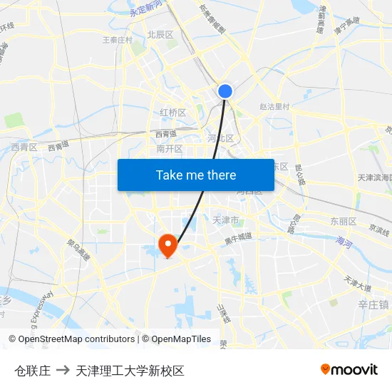 仓联庄 to 天津理工大学新校区 map
