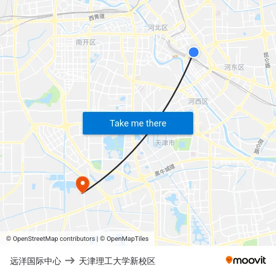 远洋国际中心 to 天津理工大学新校区 map