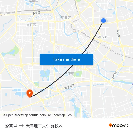 爱营里 to 天津理工大学新校区 map