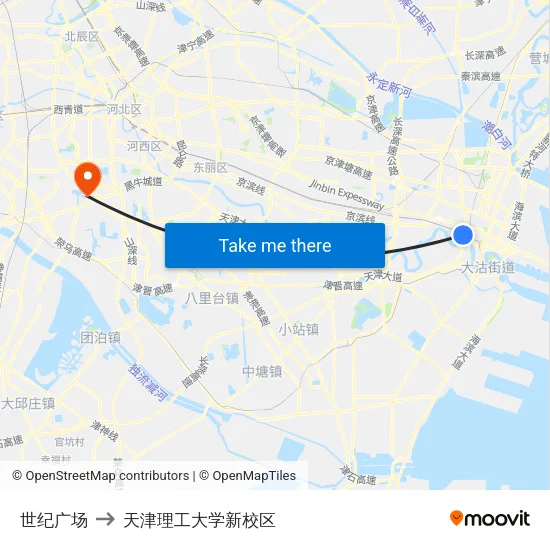 世纪广场 to 天津理工大学新校区 map