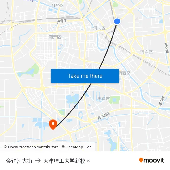 金钟河大街 to 天津理工大学新校区 map