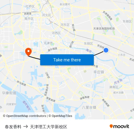 春发香料 to 天津理工大学新校区 map
