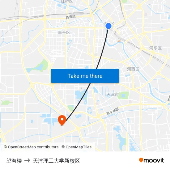 望海楼 to 天津理工大学新校区 map