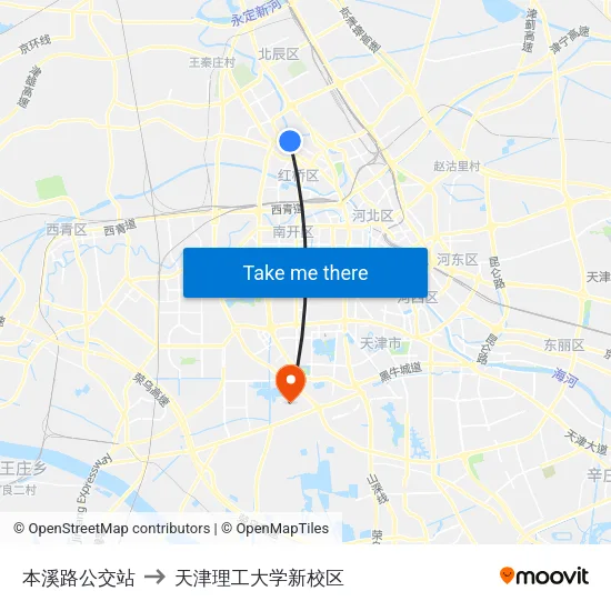 本溪路公交站 to 天津理工大学新校区 map