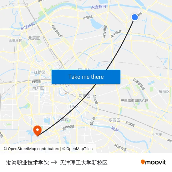 渤海职业技术学院 to 天津理工大学新校区 map