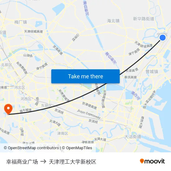 幸福商业广场 to 天津理工大学新校区 map