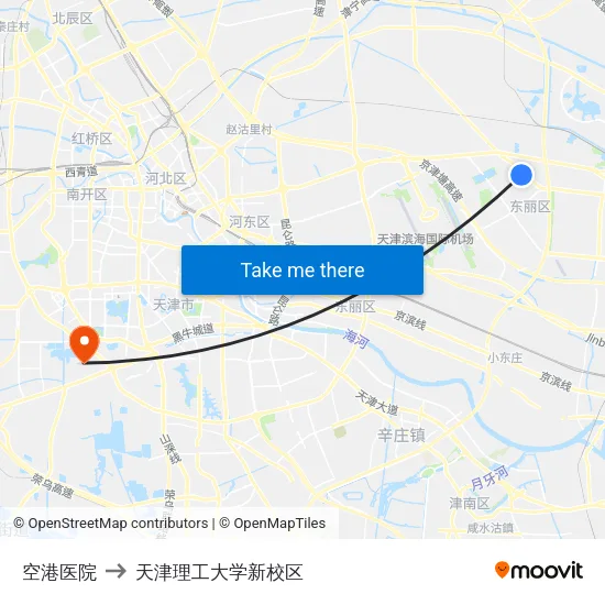 空港医院 to 天津理工大学新校区 map
