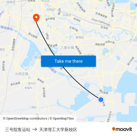 三号院客运站 to 天津理工大学新校区 map